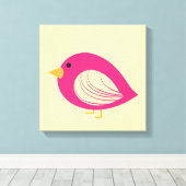 Cute roze quirky vogels canvas afdruk (Insitu (Houten vloer))