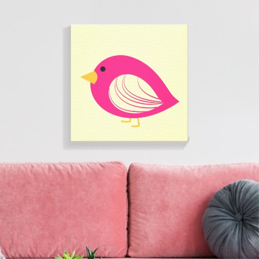 Cute roze quirky vogels canvas afdruk (Insitu (Woonkamer))