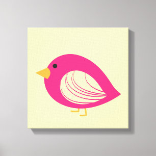 Cute roze quirky vogels canvas afdruk