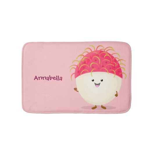 Cute roze rambutan cartoon afbeelding badmat (Voorkant)