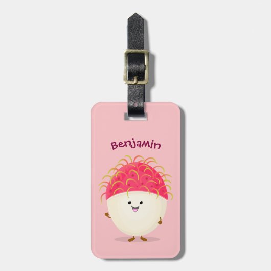 Cute roze rambutan cartoon afbeelding bagagelabel (Voorkant verticaal)