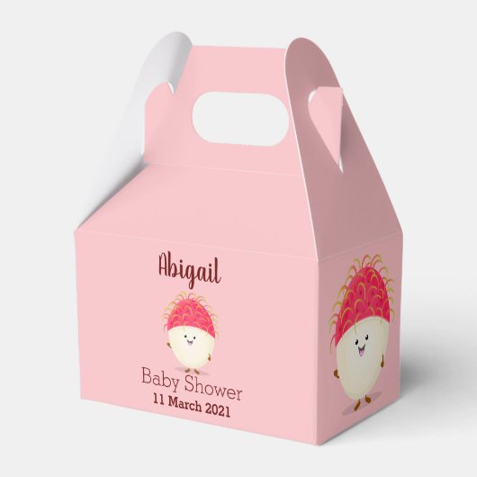 Cute roze rambutan cartoon afbeelding bedankdoosjes (Voorkant Zijde)
