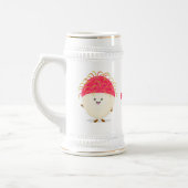 Cute roze rambutan cartoon afbeelding bierpul (Links)