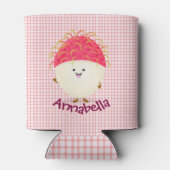 Cute roze rambutan cartoon afbeelding blikjeskoeler (Achterkant)