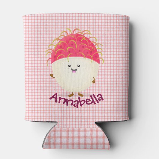 Cute roze rambutan cartoon afbeelding blikjeskoeler (Achterkant)