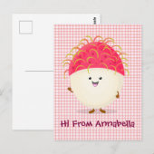 Cute roze rambutan cartoon afbeelding briefkaart (Voorkant / Achterkant)