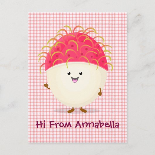 Cute roze rambutan cartoon afbeelding briefkaart (Voorkant)