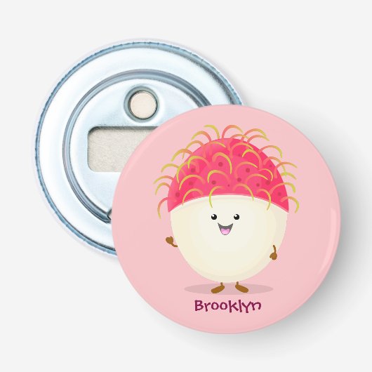 Cute roze rambutan cartoon afbeelding button flesopener (Voorkant)