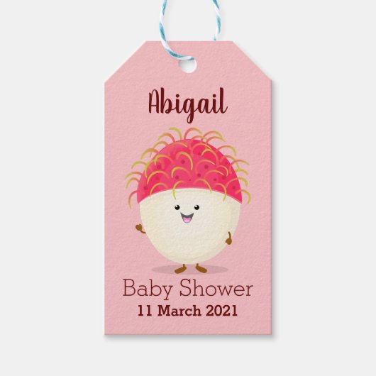 Cute roze rambutan cartoon afbeelding cadeaulabel (Voorkant)