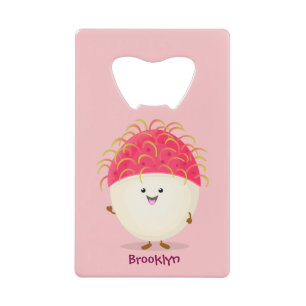 Cute roze rambutan cartoon afbeelding creditkaart flessenopener