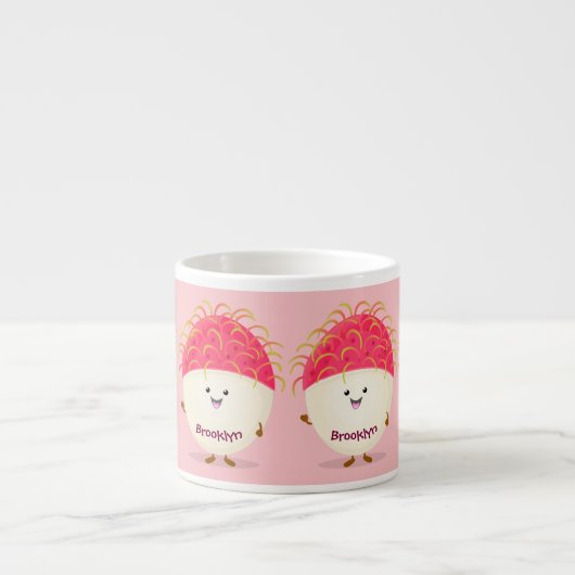 Cute roze rambutan cartoon afbeelding espresso kop (Voorkant)