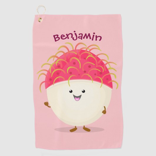 Cute roze rambutan cartoon afbeelding golfhanddoek (Voorkant)
