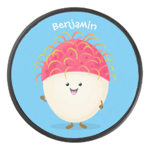 Cute roze rambutan cartoon afbeelding hockey puck