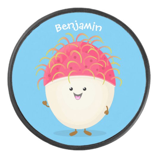 Cute roze rambutan cartoon afbeelding hockey puck (Voorkant)