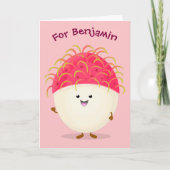 Cute roze rambutan cartoon afbeelding kaart (Voorkant)