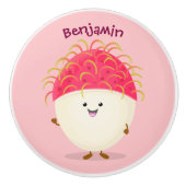 Cute roze rambutan cartoon afbeelding keramische knop (Voorkant)