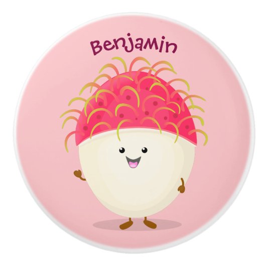 Cute roze rambutan cartoon afbeelding keramische knop (Voorkant)