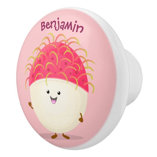 Cute roze rambutan cartoon afbeelding keramische knop (Rechts)