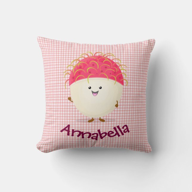 Cute roze rambutan cartoon afbeelding kussen (Voorkant)