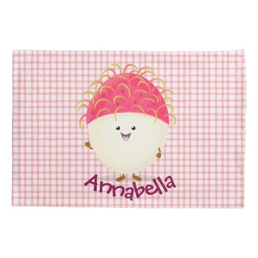 Cute roze rambutan cartoon afbeelding kussensloop (Achterkant)