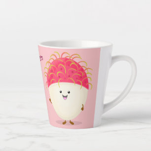 Cute roze rambutan cartoon afbeelding latte mok