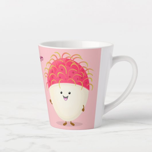 Cute roze rambutan cartoon afbeelding latte mok (Rechts)