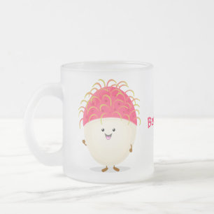 Cute roze rambutan cartoon afbeelding matglas koffiemok