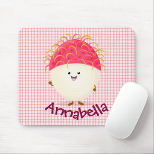 Cute roze rambutan cartoon afbeelding muismat