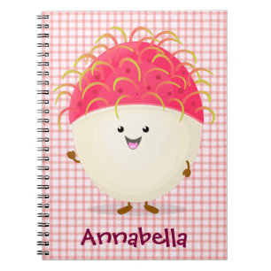 Cute roze rambutan cartoon afbeelding notitieboek