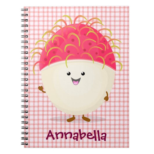 Cute roze rambutan cartoon afbeelding notitieboek (Voorkant)