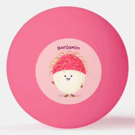 Cute roze rambutan cartoon afbeelding pingpongbal (Voorkant)