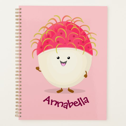 Cute roze rambutan cartoon afbeelding planner (Voorkant)
