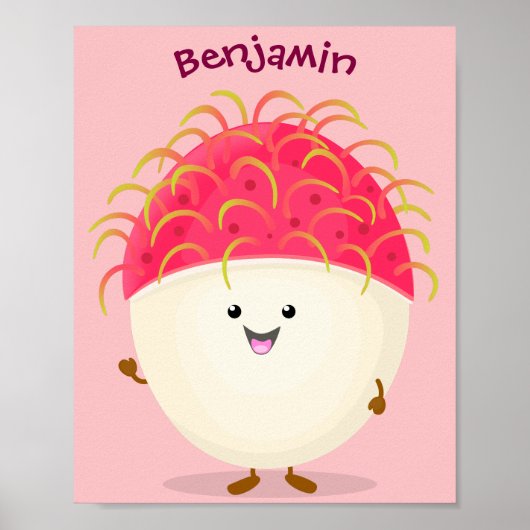 Cute roze rambutan cartoon afbeelding poster (Voorkant)