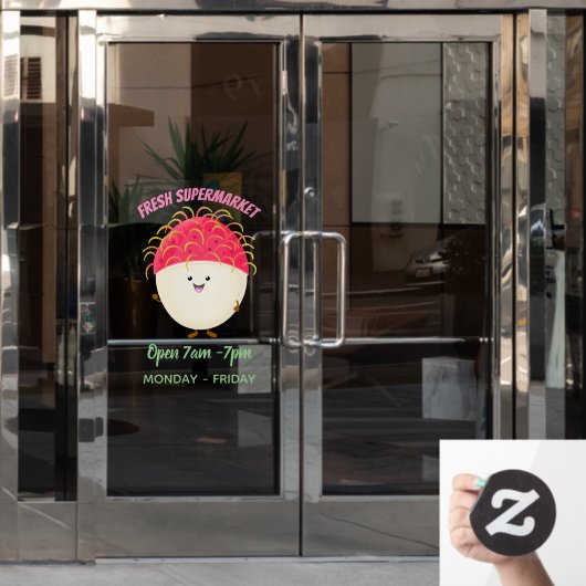 Cute roze rambutan cartoon afbeelding raamsticker (Kantoordeur)
