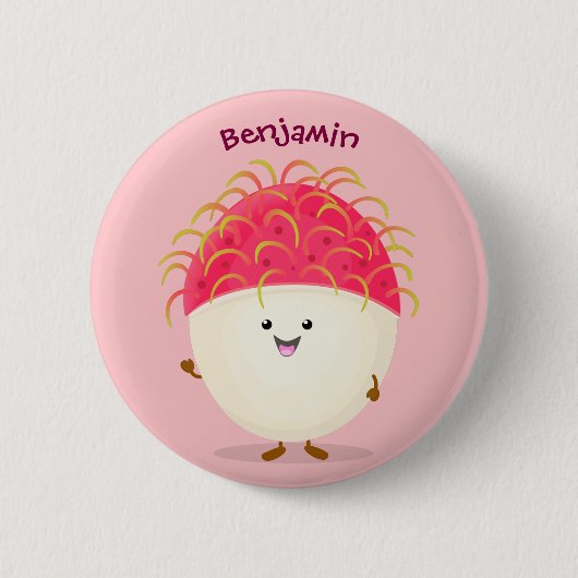 Cute roze rambutan cartoon afbeelding ronde button 5,7 cm (Voorkant)
