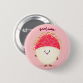 Cute roze rambutan cartoon afbeelding ronde button 5,7 cm (Voorkant /achterkant)