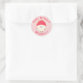 Cute roze rambutan cartoon afbeelding ronde sticker (Tas)
