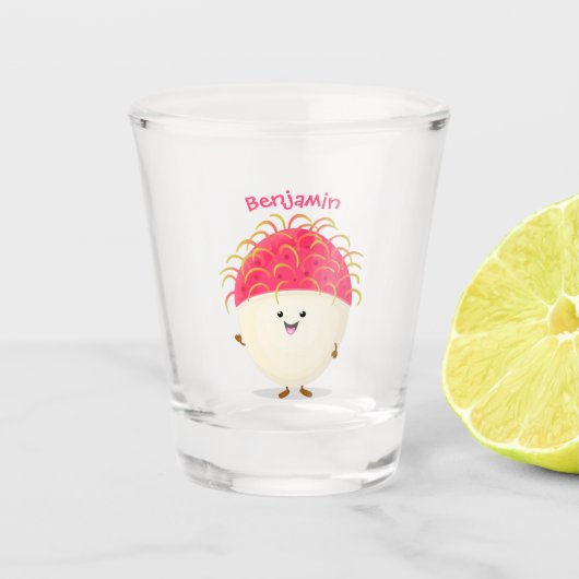 Cute roze rambutan cartoon afbeelding shot glas (Voorkant)