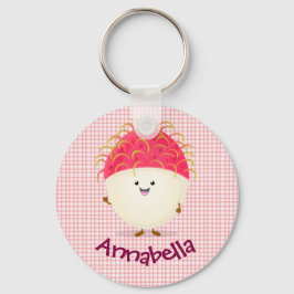 Cute roze rambutan cartoon afbeelding sleutelhanger