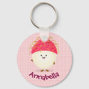 Cute roze rambutan cartoon afbeelding sleutelhanger