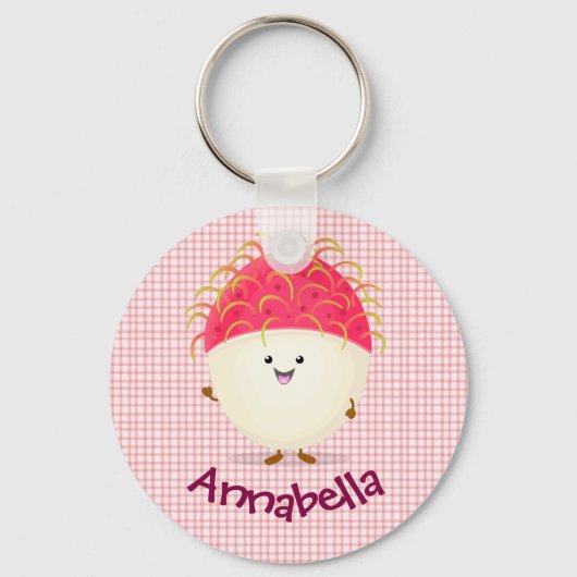 Cute roze rambutan cartoon afbeelding sleutelhanger (Voorkant)