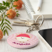 Cute roze rambutan cartoon afbeelding sleutelhanger (Zijkant)