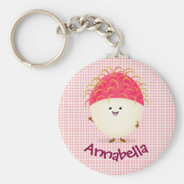 Cute roze rambutan cartoon afbeelding sleutelhanger