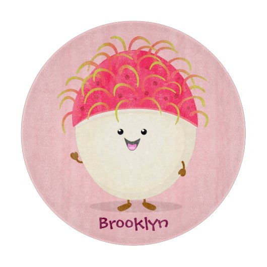 Cute roze rambutan cartoon afbeelding snijplank (Voorkant)