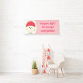 Cute roze rambutan cartoon afbeelding spandoek (Insitu)