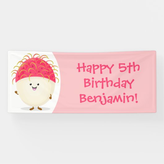 Cute roze rambutan cartoon afbeelding spandoek (Horizontaal)