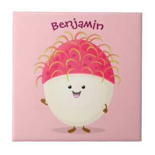 Cute roze rambutan cartoon afbeelding tegeltje