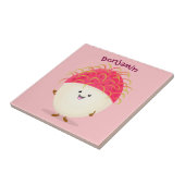 Cute roze rambutan cartoon afbeelding tegeltje (Zijkant)