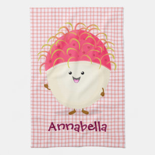 Cute roze rambutan cartoon afbeelding theedoek