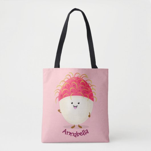 Cute roze rambutan cartoon afbeelding tote bag (Voorkant)